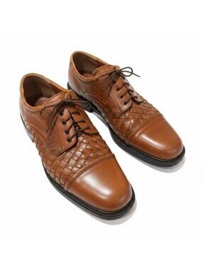 Bill Blass Paul Men’s 12 D Brown Woven Leather Cap Toe Oxford Dress Shoes Italy